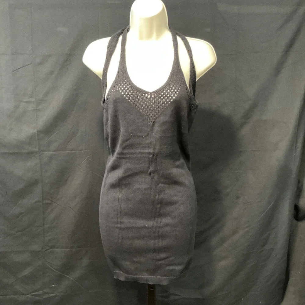 Free People Intimately Black Cross Strap‎ Open Back Knit Mini Dress OB1139506 XS